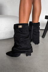 RELLA Flared Slouch Calf Boots - Black Suede - 1