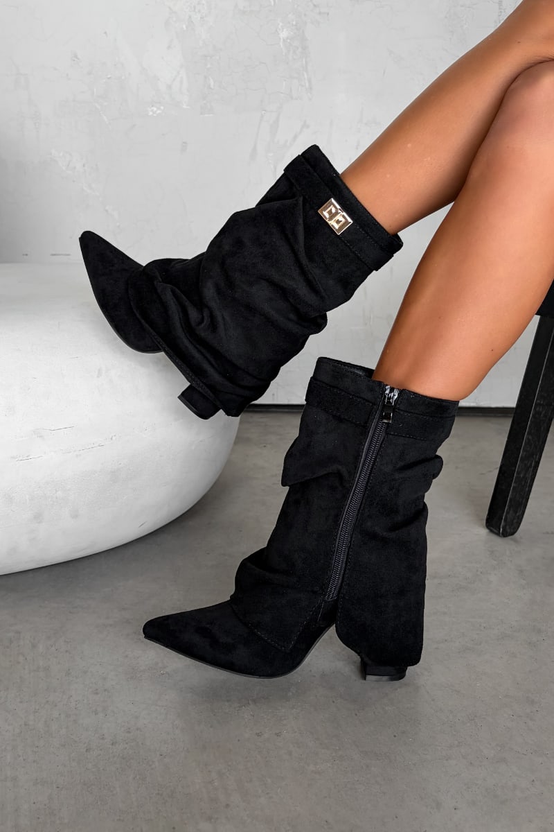 RELLA Flared Slouch Calf Boots - Black Suede - 2