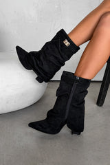 RELLA Flared Slouch Calf Boots - Black Suede - 2