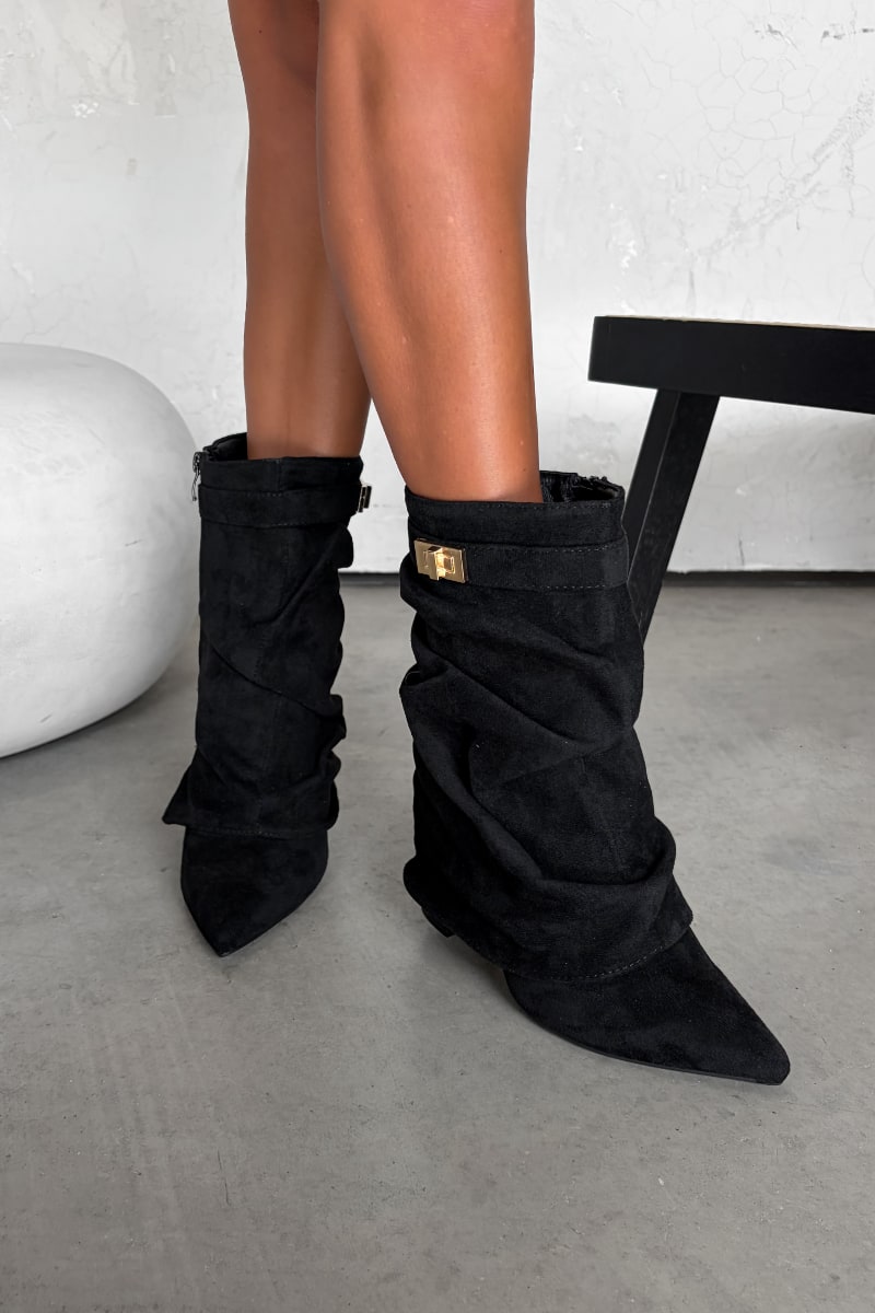 RELLA Flared Slouch Calf Boots - Black Suede - 3