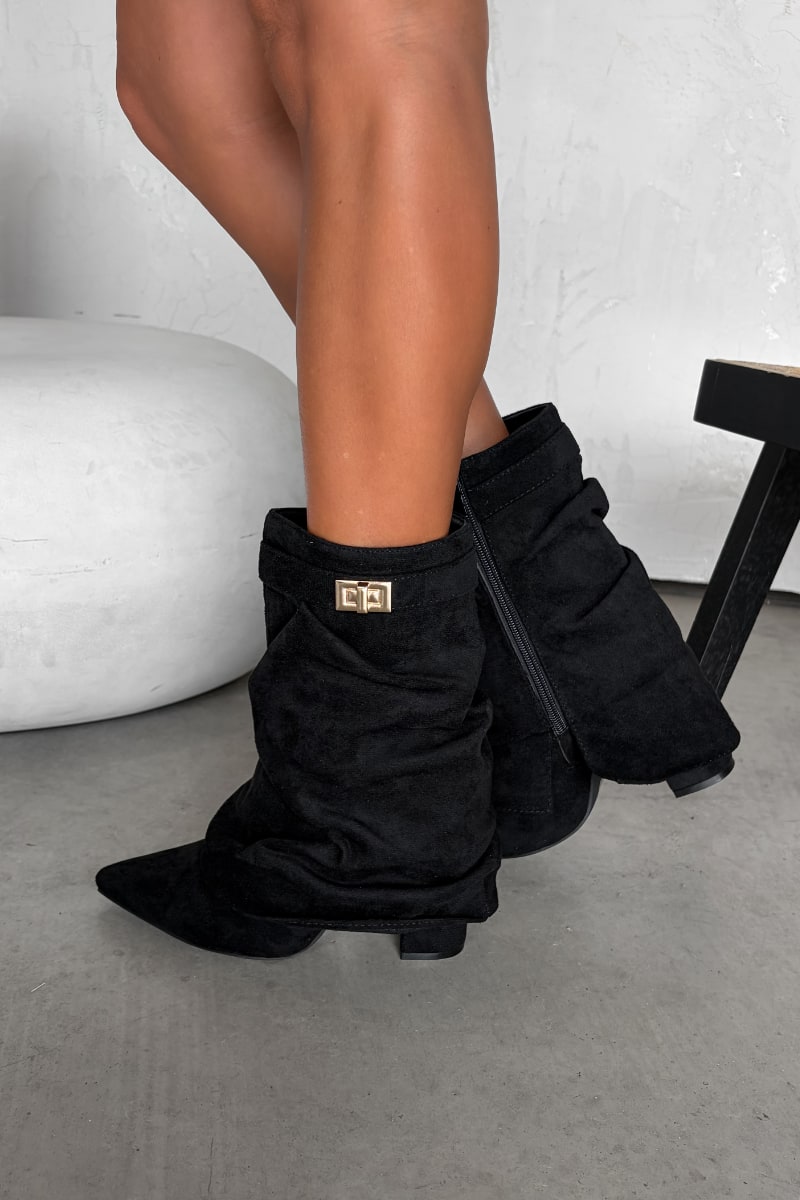 RELLA Flared Slouch Calf Boots - Black Suede - 4