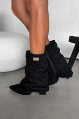 RELLA Flared Slouch Calf Boots - Black Suede - 4