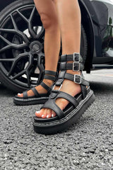 RENEGADE Chunky Buckle Gladiator Sandals - Black - 2