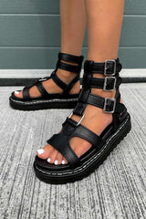 RENEGADE Chunky Buckle Gladiator Sandals - Black - 4