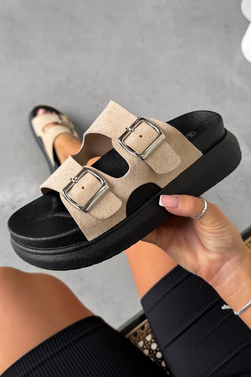 RHIAN Chunky Buckle Sandals - Beige