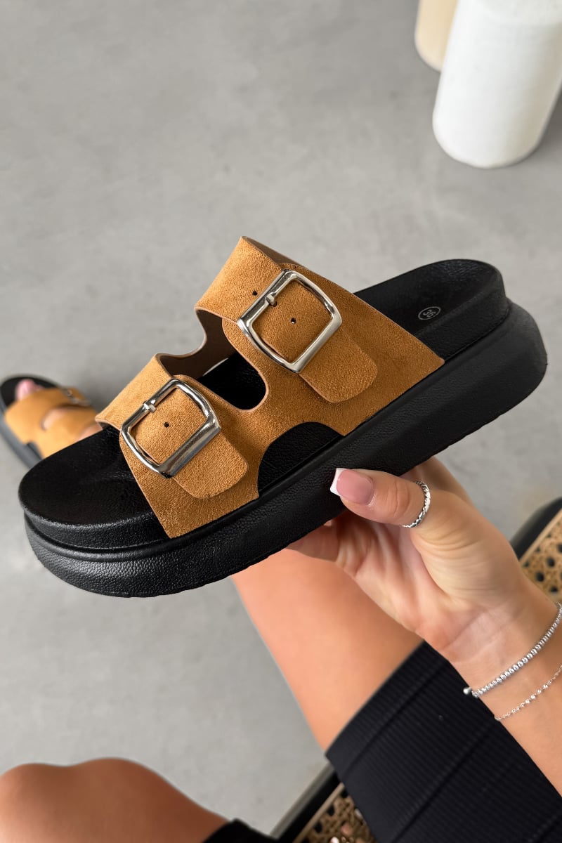 RHIAN Chunky Buckle Sandals - Camel