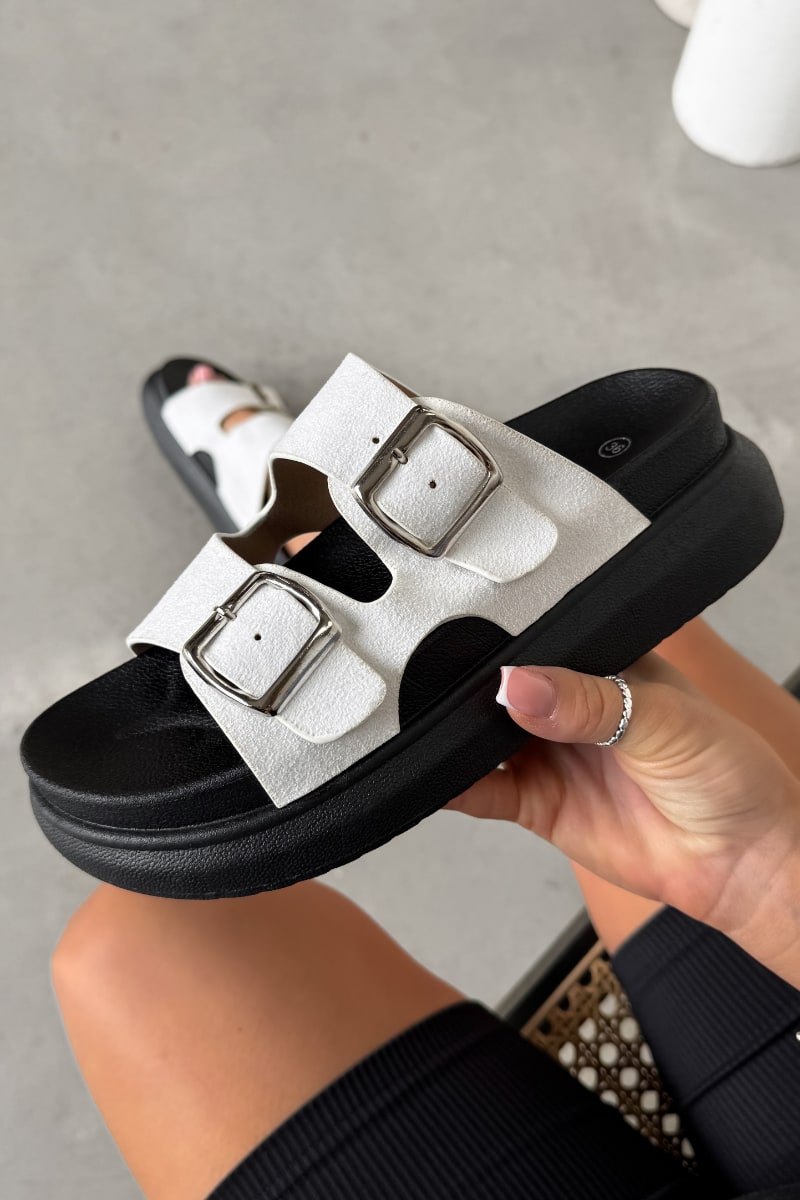 RHIAN Chunky Buckle Sandals - White