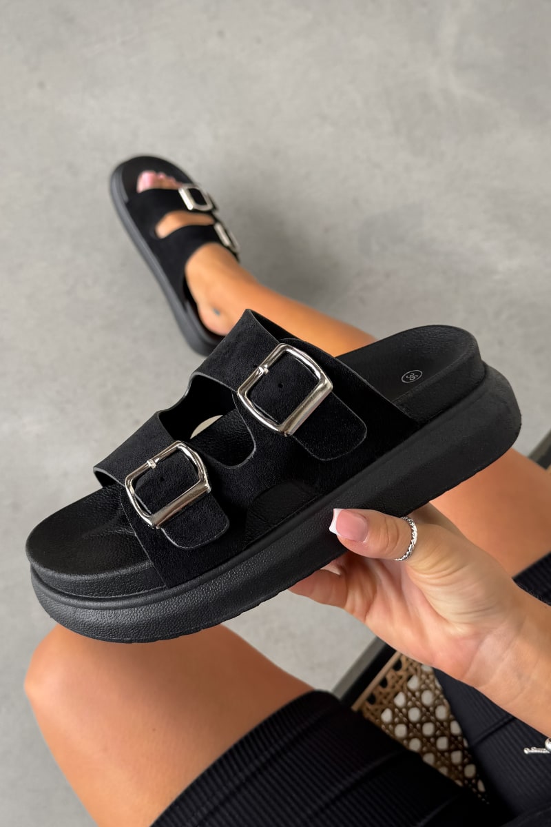 RHIAN Chunky Buckle Sandals - Black