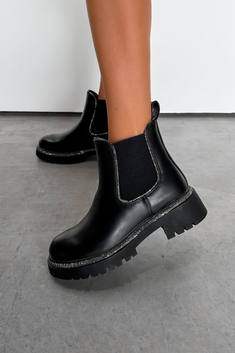 RIHANNA Chelsea Diamanté Ankle Boots - Black PU - 3