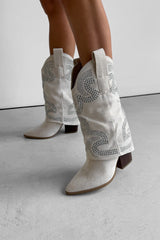 RODEO Flared Cowboy Western Boots - Beige - 2