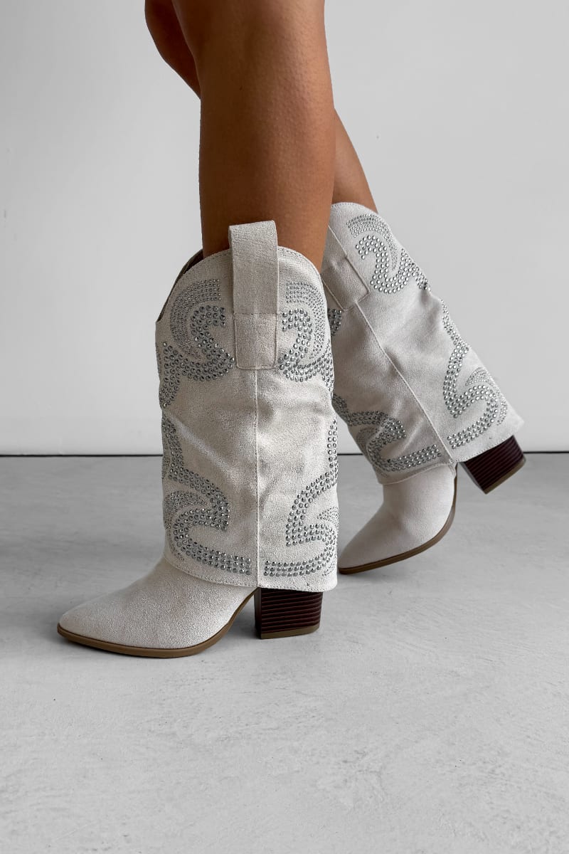 RODEO Flared Cowboy Western Boots - Beige - 3