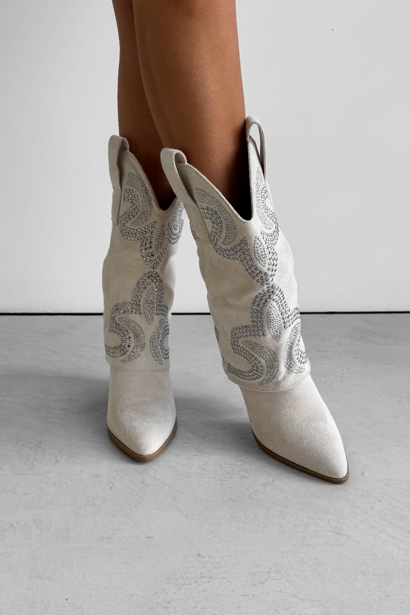RODEO Flared Cowboy Western Boots - Beige - 5