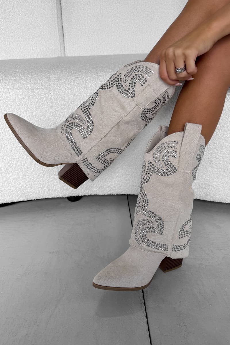 RODEO Flared Cowboy Western Boots - Beige