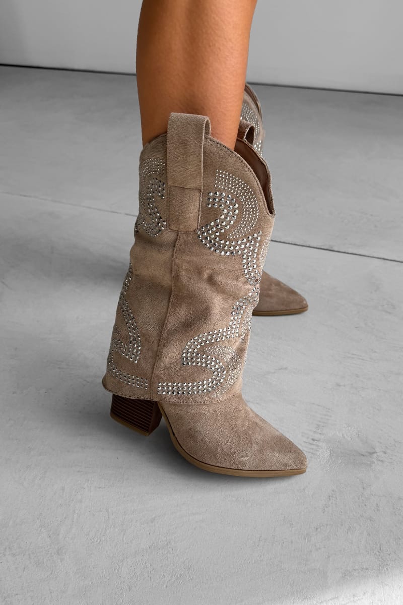 RODEO Flared Cowboy Western Boots - Taupe