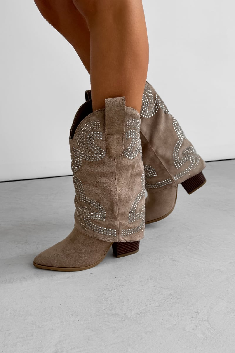 RODEO Flared Cowboy Western Boots - Taupe -1