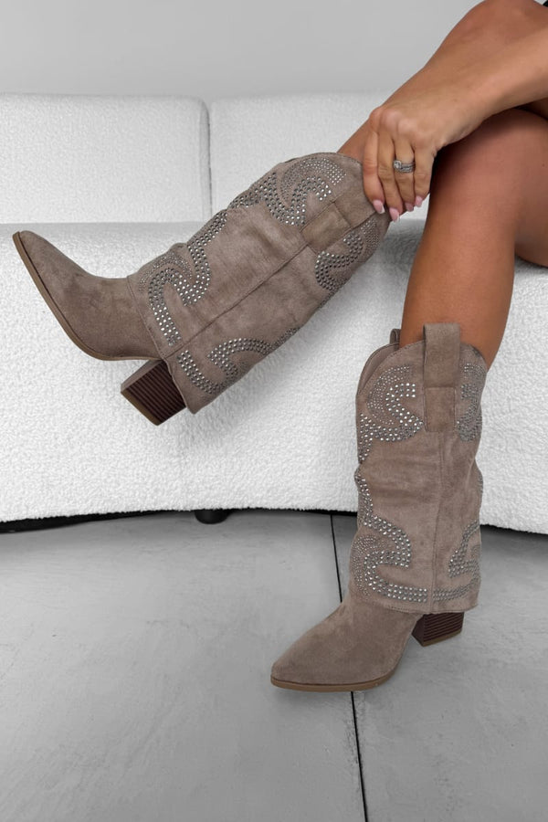 RODEO Flared Cowboy Western Boots - Taupe -4