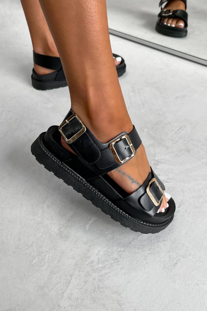 ROMI Chunky Buckle Gladiator Sandals - Black PU - 1