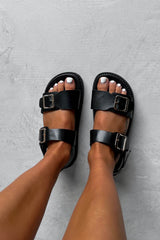 ROMI Chunky Buckle Gladiator Sandals - Black PU - 3