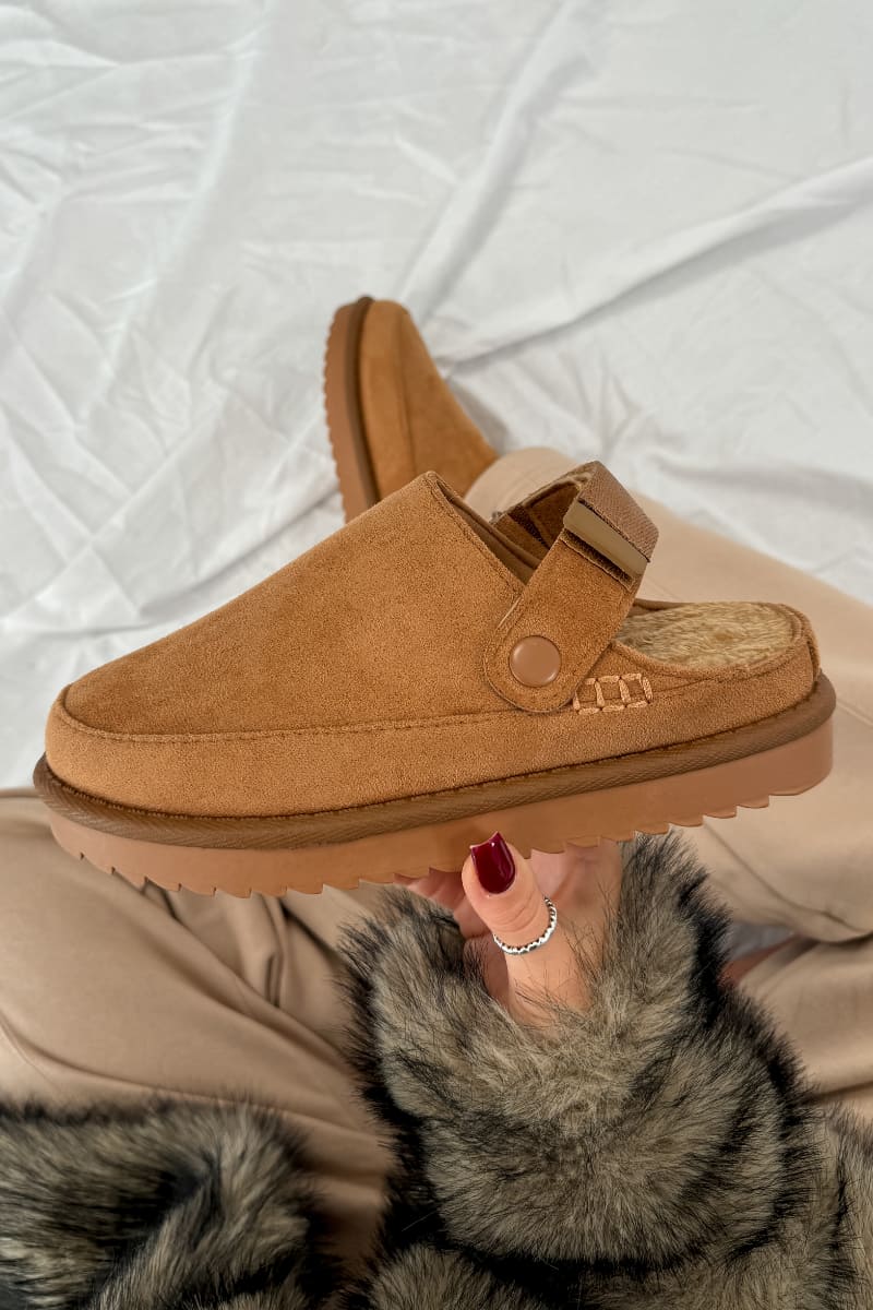 ROSE Suede Ankle Strap Outdoor Slippers - Chestnut