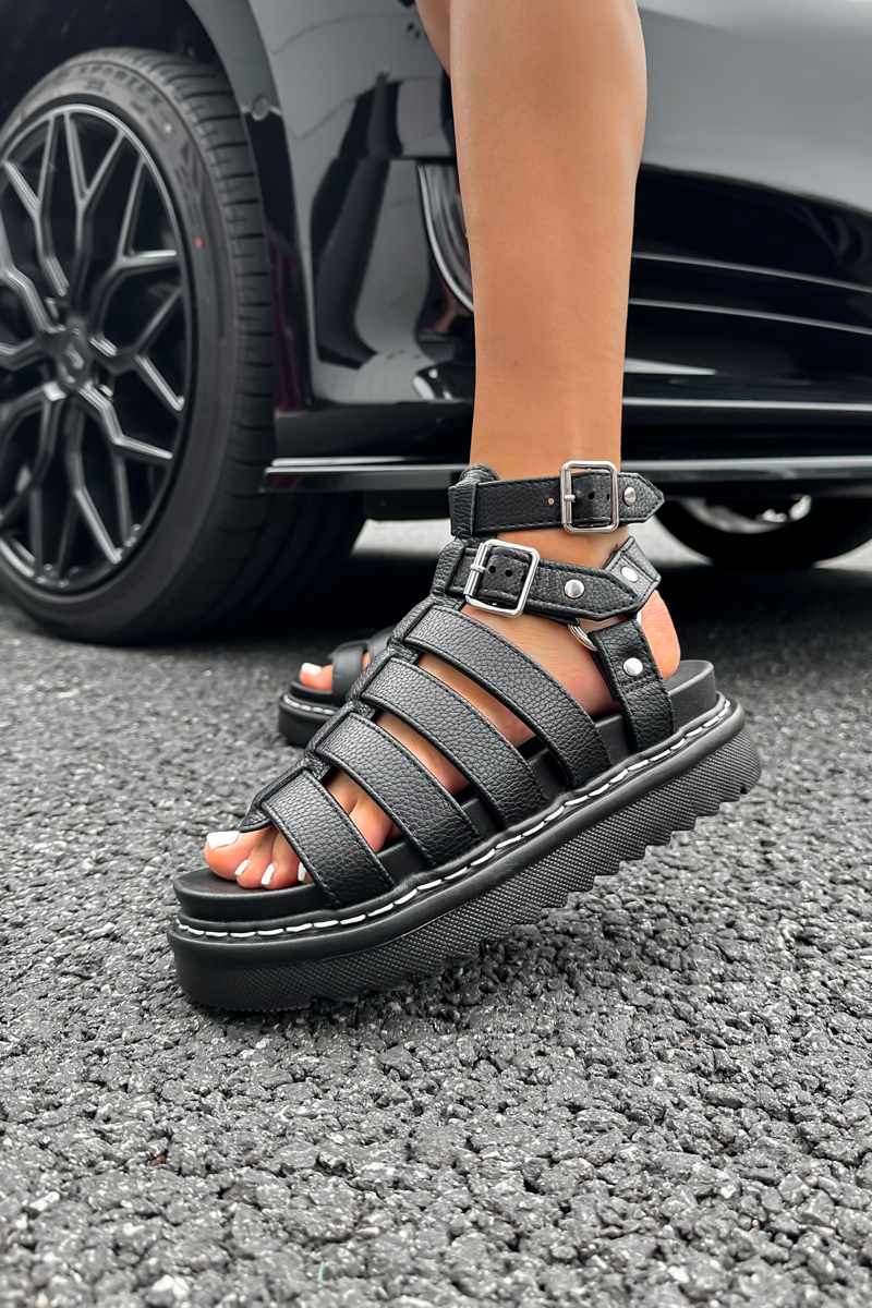 RUCTION Chunky Caged Gladiator Sandals - Black - 5