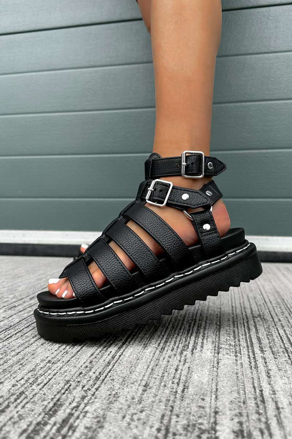 RUCTION Chunky Caged Gladiator Sandals - Black