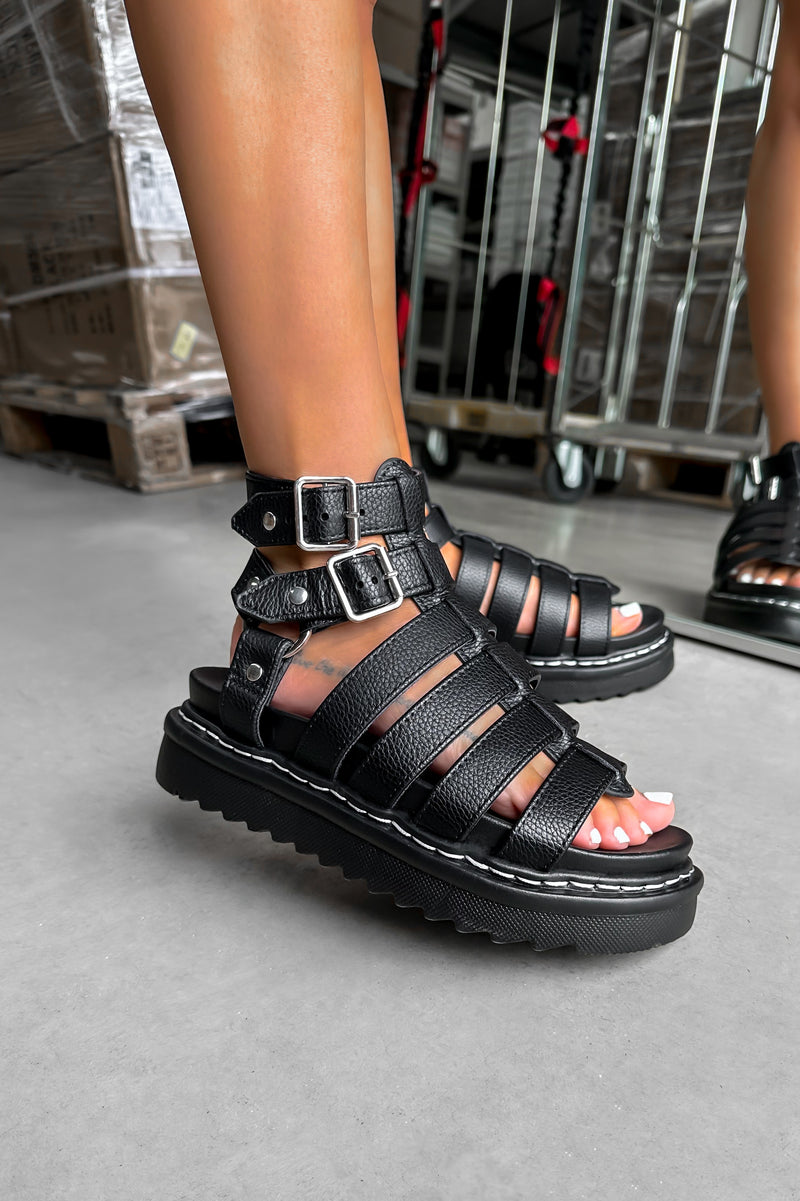 RUCTION Chunky Caged Gladiator Sandals - Black - 4