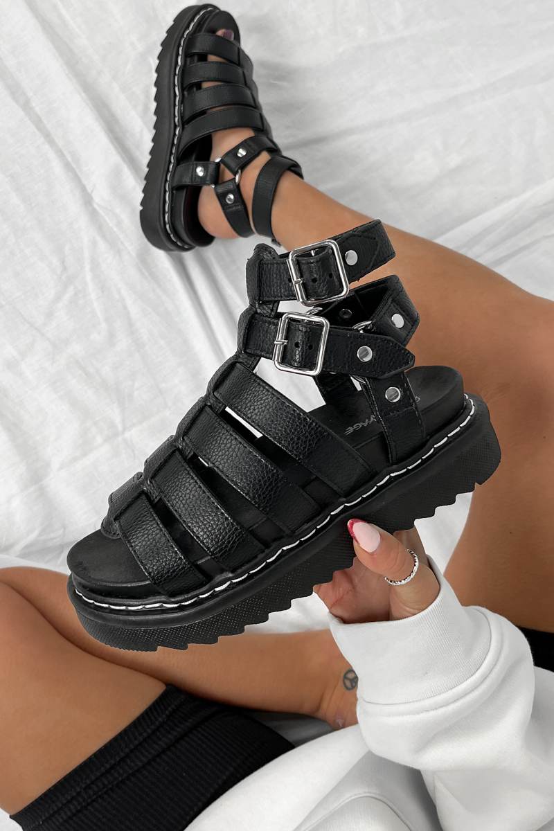 RUCTION Chunky Caged Gladiator Sandals - Black - 8