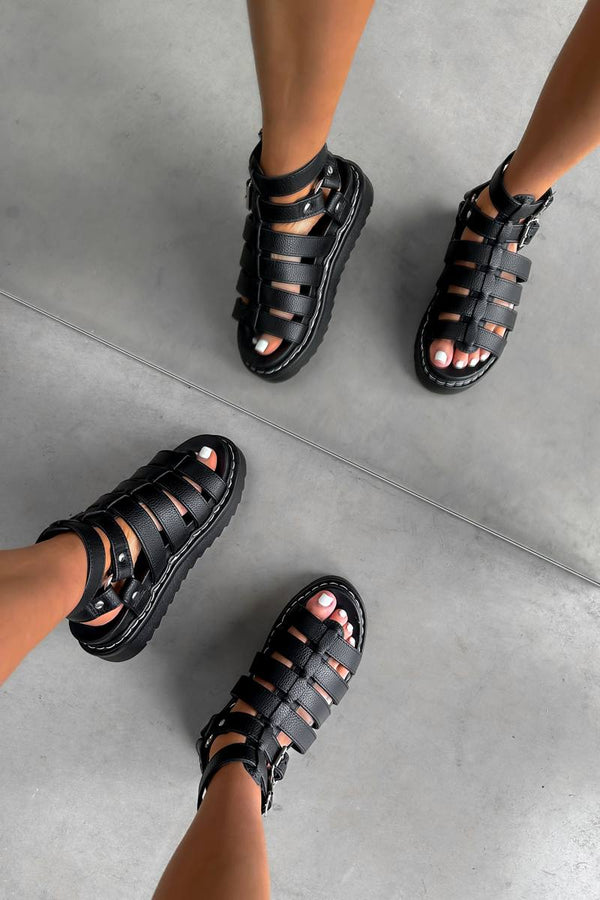 RUCTION Chunky Caged Gladiator Sandals - Black - 3