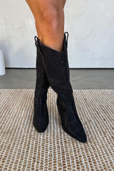 SABRINA Diamante Cowboy Western Boots - Black