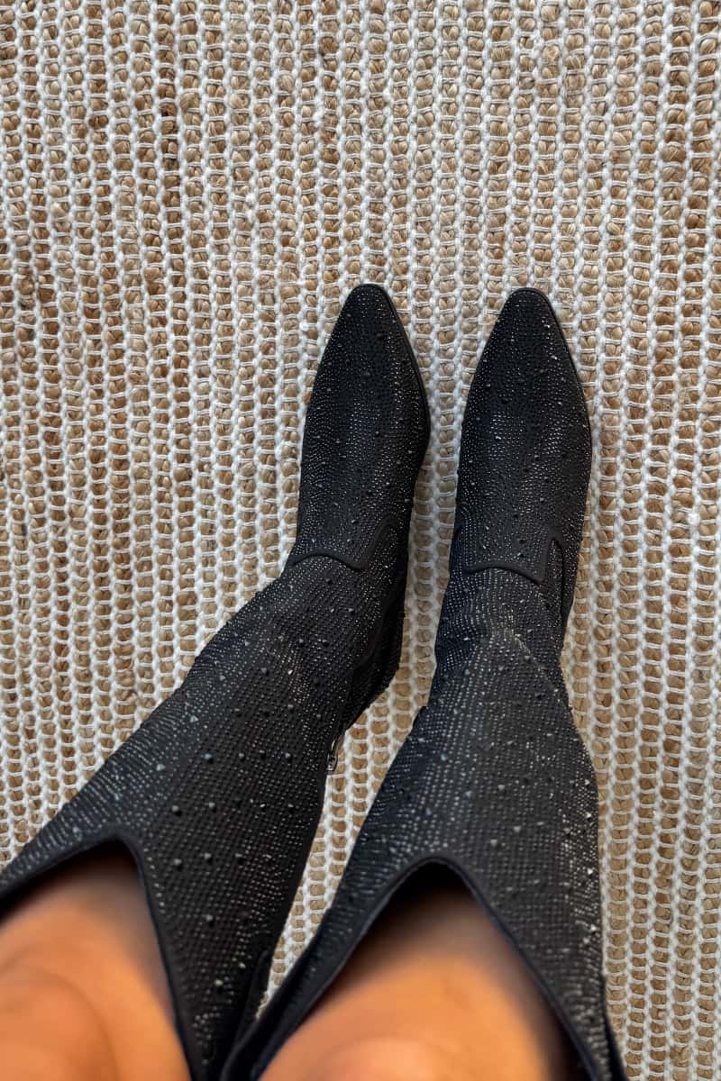SABRINA Diamante Cowboy Western Boots - Black - 2