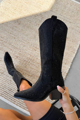 SABRINA Diamante Cowboy Western Boots - Black