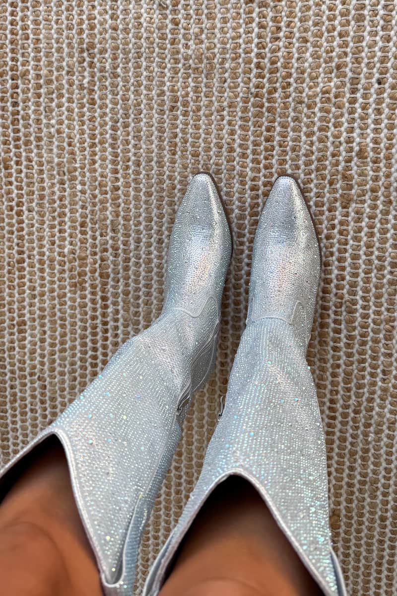 SABRINA Diamante Cowboy Western Boots - Silver - 3