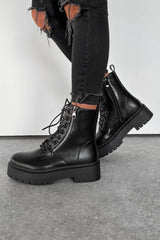 SAMI Chunky Sole Zip Ankle Boots - Black PU