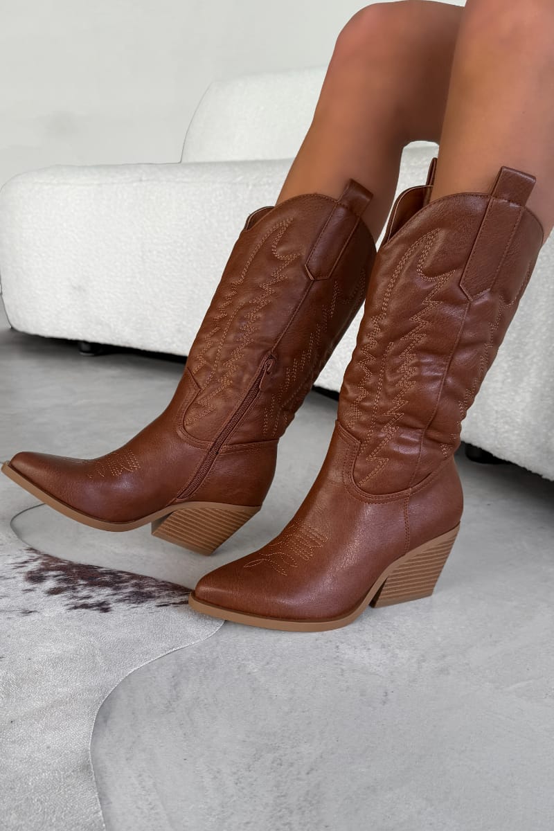 SANDY Cowboy Western Boots - Camel