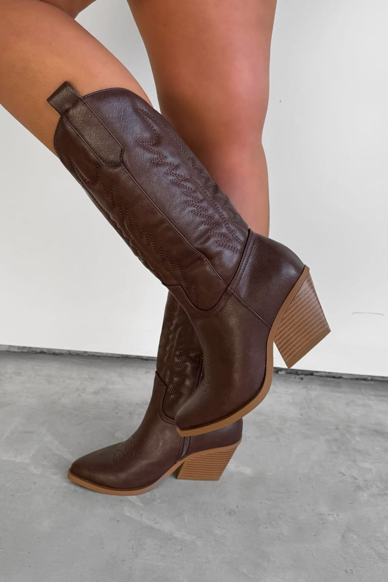 SANDY Cowboy Western Boots - Dark Brown - 1