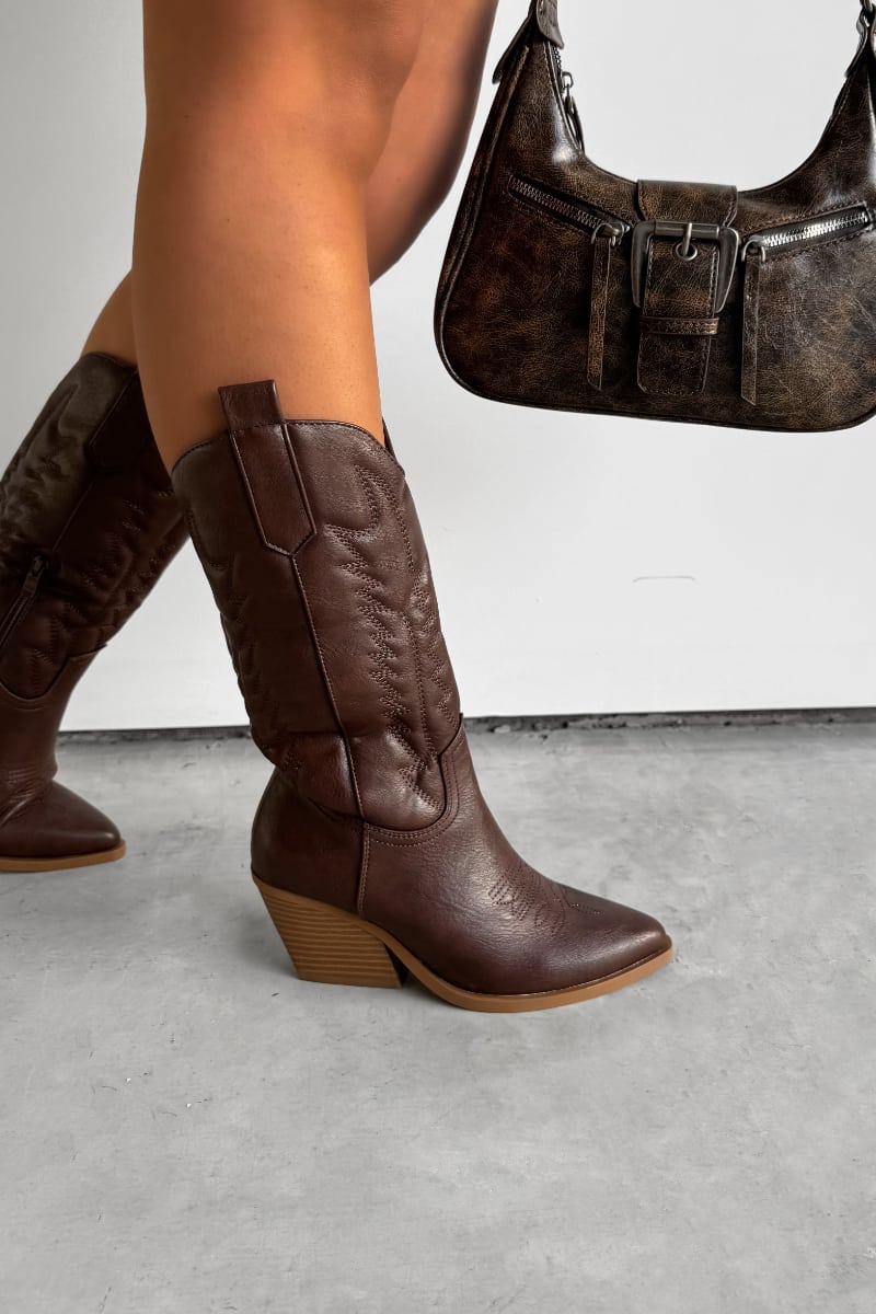 SANDY Cowboy Western Boots - Dark Brown-7