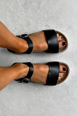 SANTORINI Chunky Espadrille Buckle Sandals - Black