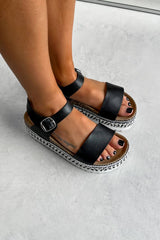 SANTORINI Chunky Espadrille Buckle Sandals - Black