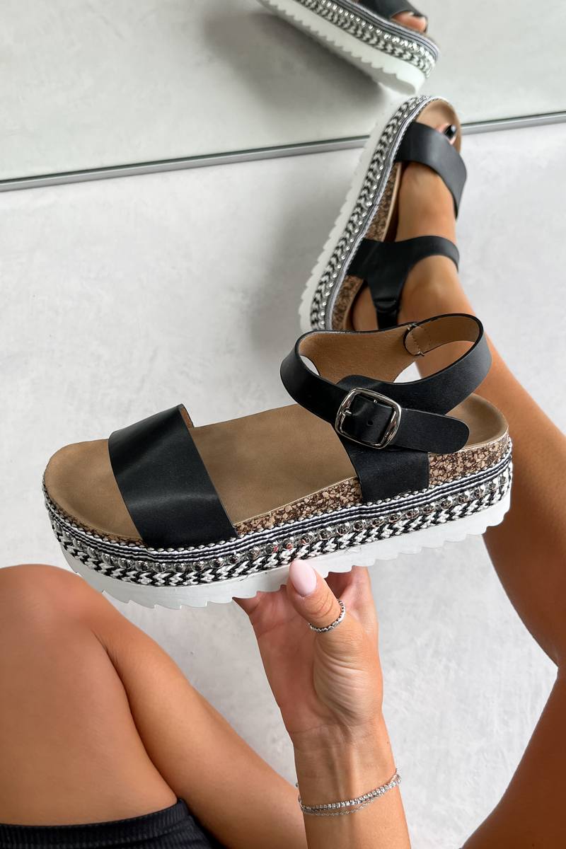 SANTORINI Chunky Espadrille Buckle Sandals - Black