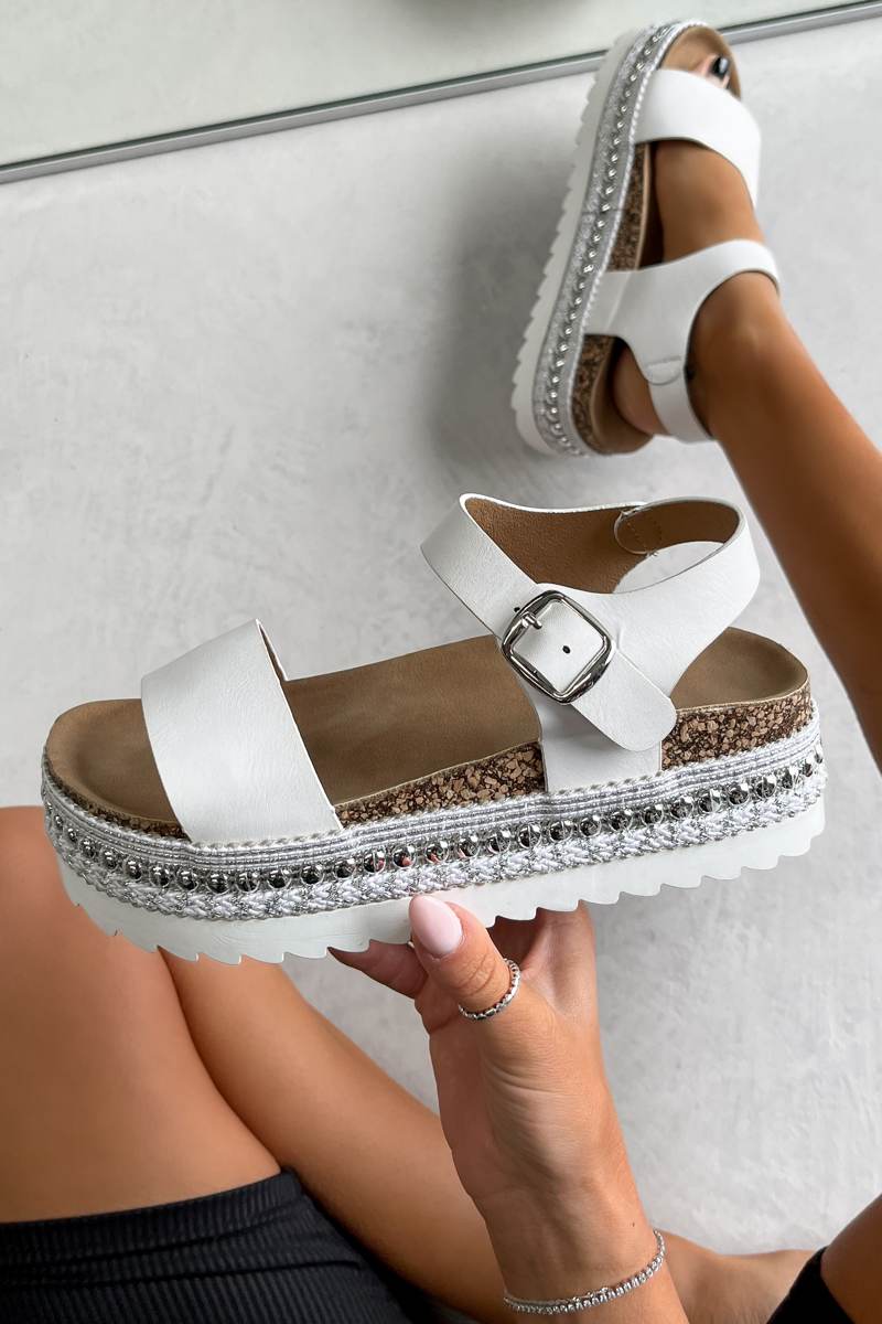 SANTORINI Chunky Espadrille Buckle Sandals - White