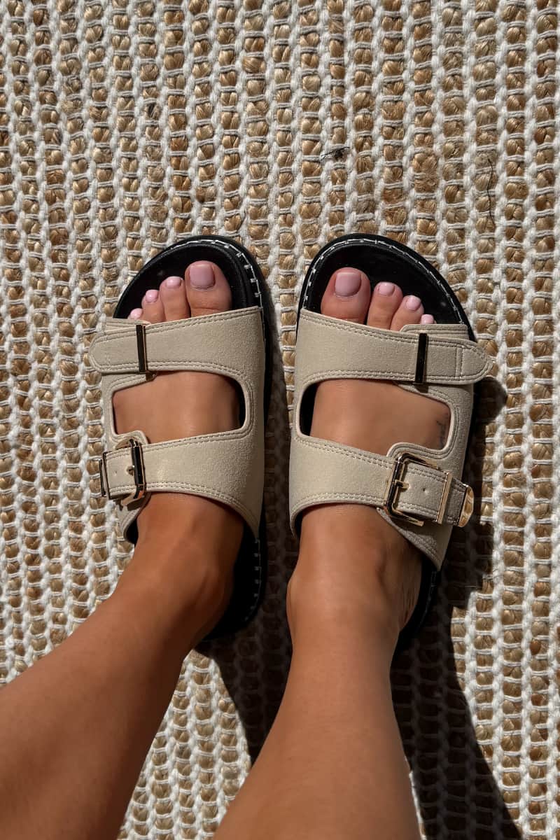 SIENNA Buckle Slider Sandal - Beige - 1