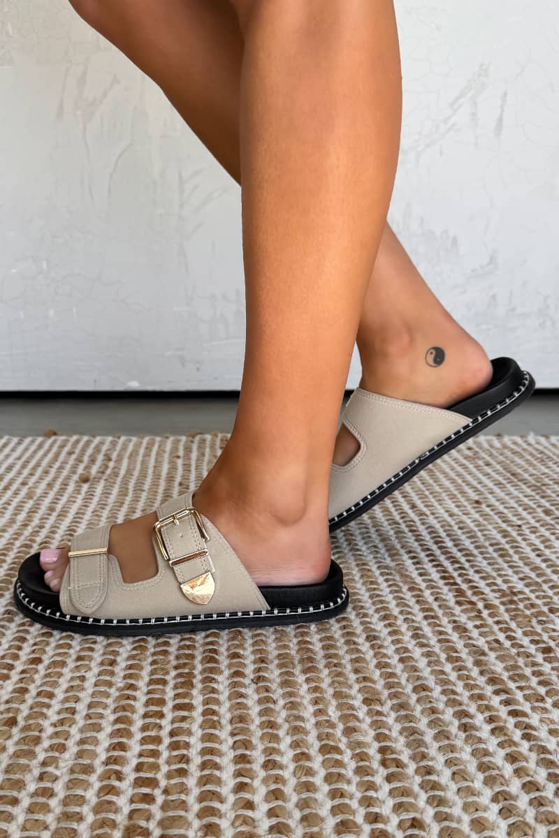 SIENNA Buckle Slider Sandal - Beige - 2