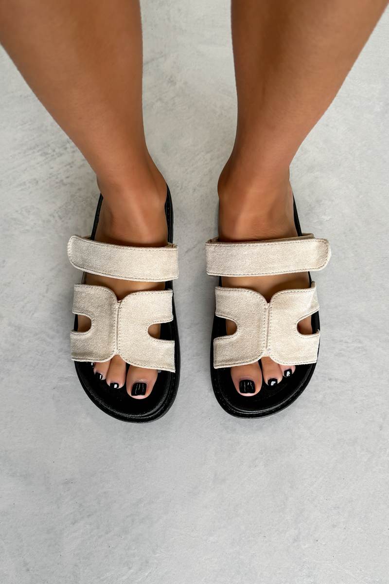 SISI Velcro Slider Sandals - Beige - 1
