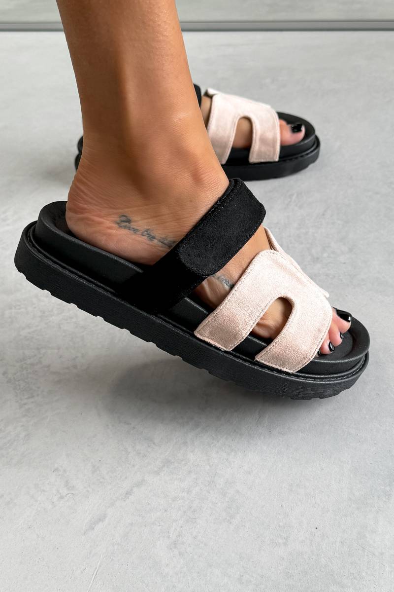 SISI Velcro Slider Sandals - Black/Nude - 2
