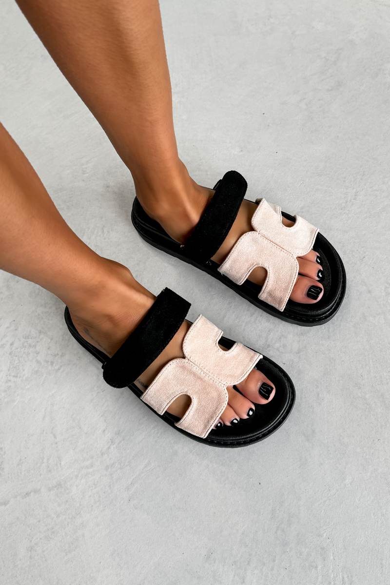 SISI Velcro Slider Sandals - Black/Nude - 1