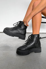 SONAR Chunky Platform Ankle Boots - Black Croc