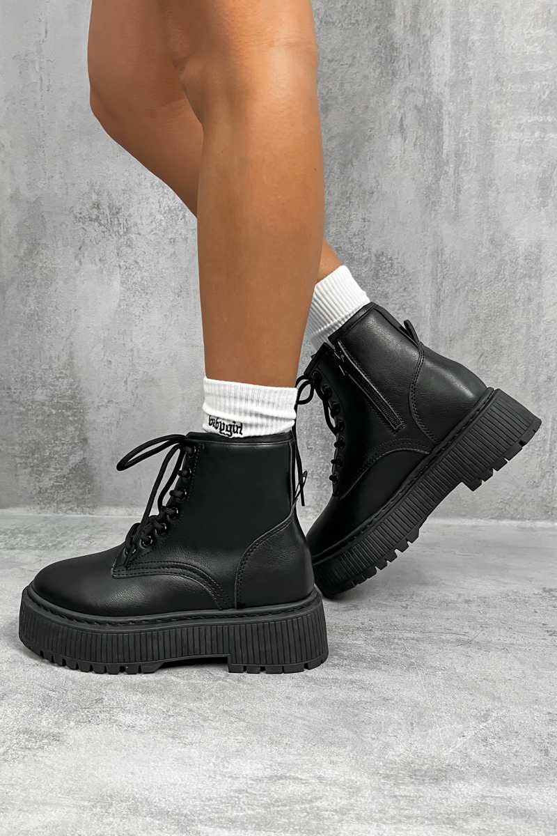 SONAR Chunky Platform Ankle Boots - Black PU