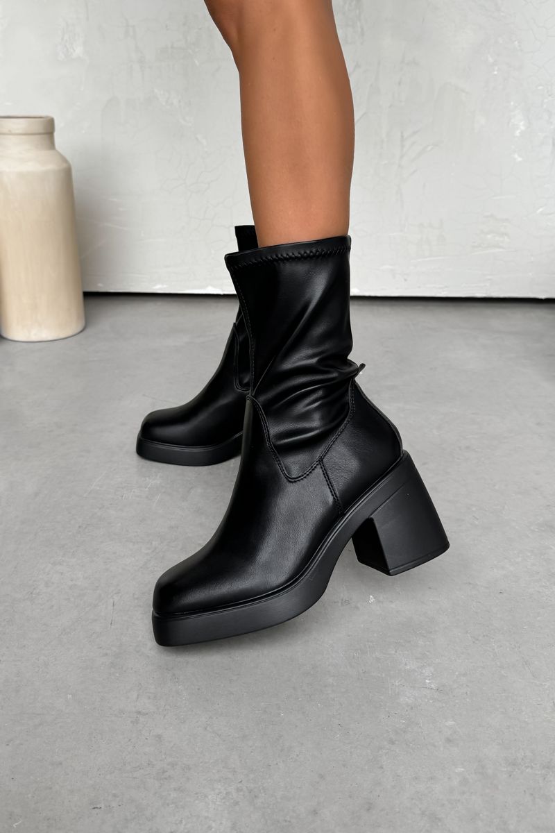STELLA Sock Fit Boots Black PU AJ VOYAGE