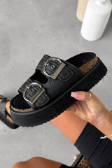 STEP IN Chunky Flatform Buckle Sandals - Black
