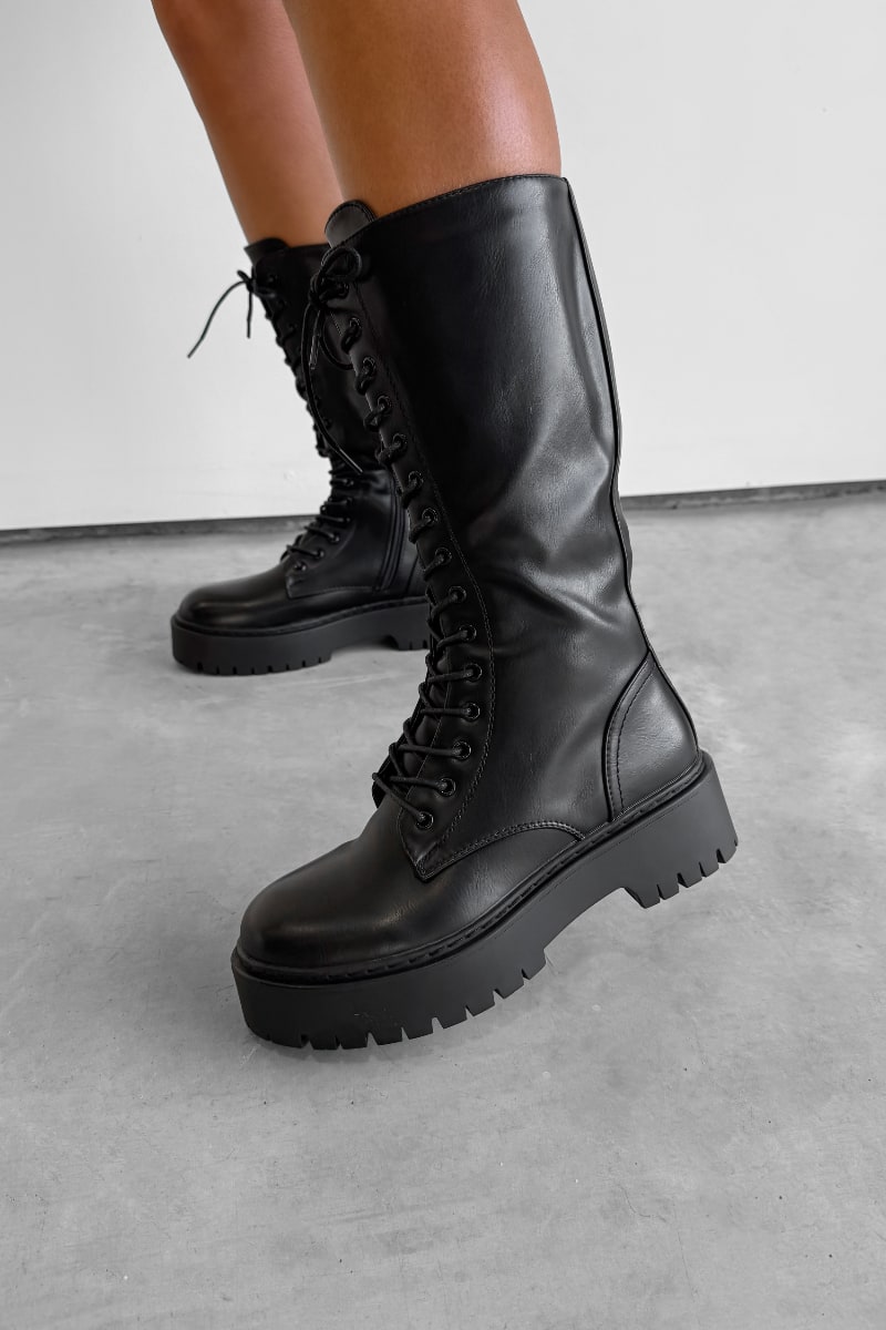 STOMP Knee High Chunky Platform Boots - Black PU - 2